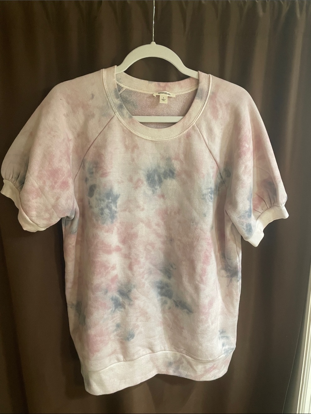 Goodthreads Ladies Pink & Blue Tie-Dye Short Sleeve Sweatshirt